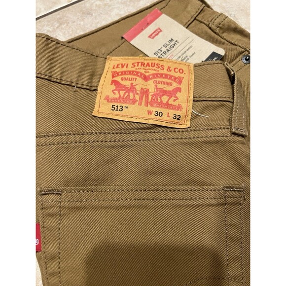 Levis Jeans Mens 30x32 513 Khaki Tan Denim Slim Straight Stretch Flex Casual NEW - Picture 2 of 10